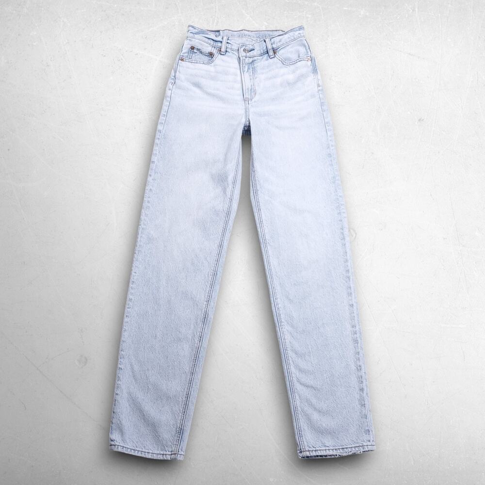 American Eagle Highest Rise Baggy Straight Jeans Women 00 Lt Blue Strigid Y2K